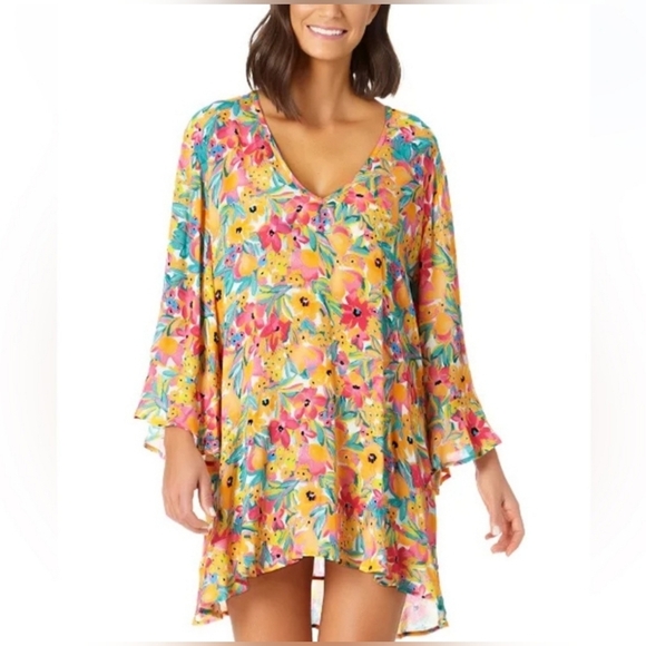 3/$20 Anne Cole Cayman Swim Coverup with V-Neck and Bell Sleeves Size M-L - Picture 1 of 8